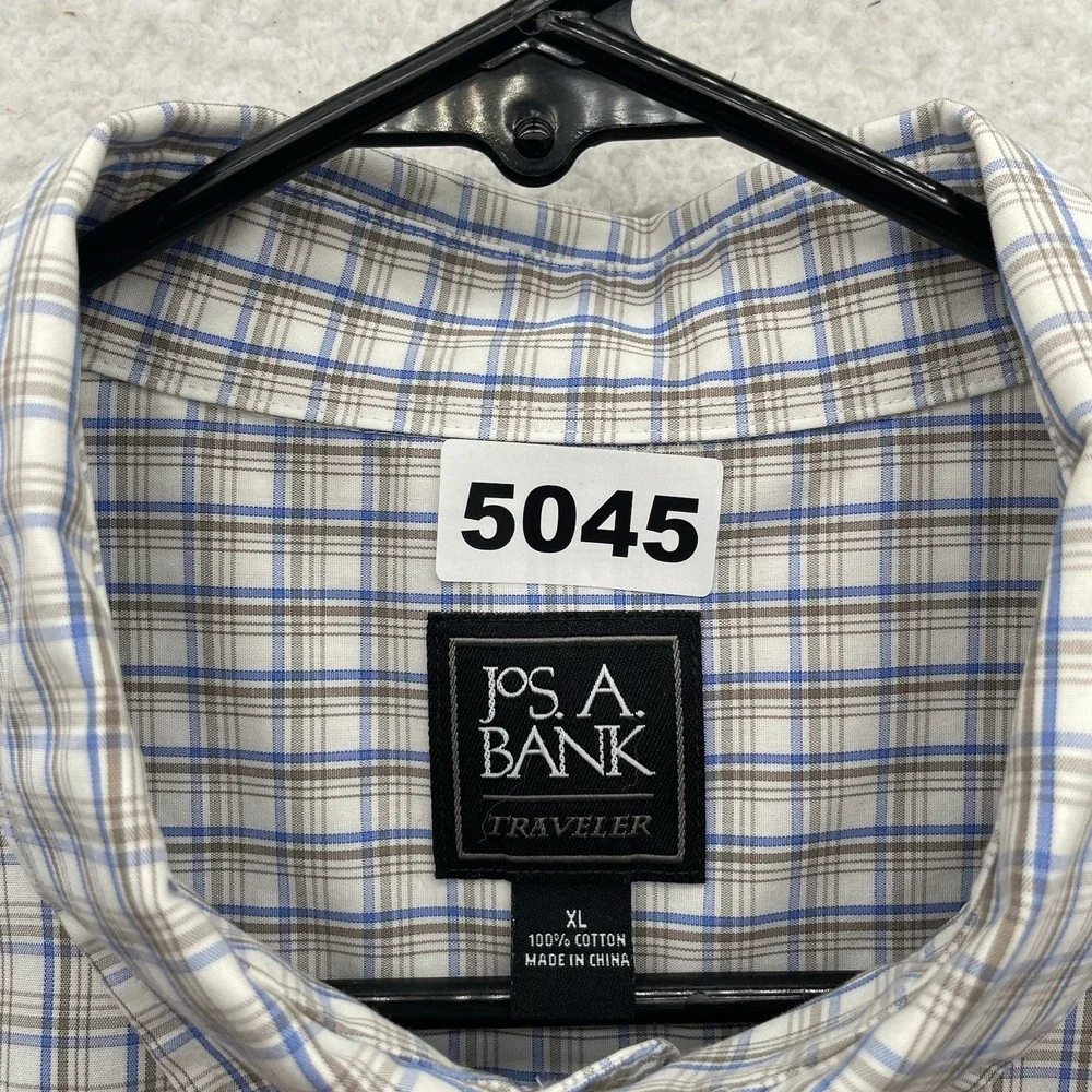 Joseph A Bank Traveler Shirt Mens XL Blue Brown White Plaid Check Preppy Exec - Picture 9 of 9